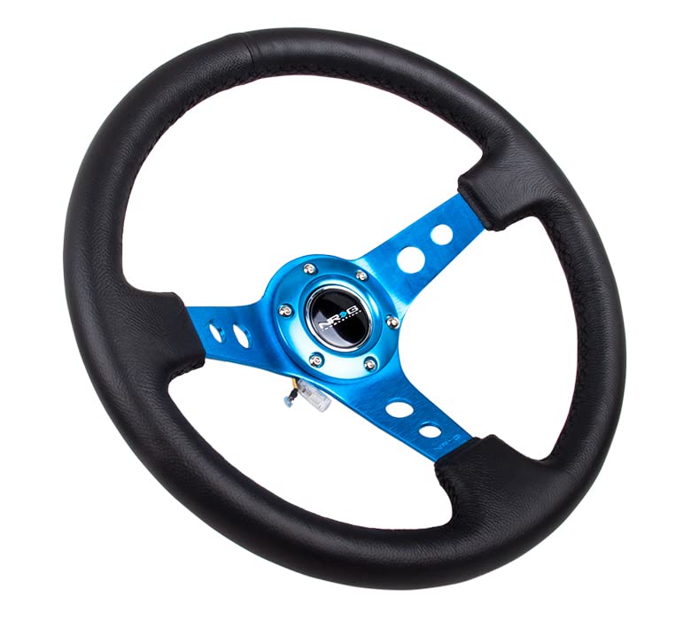 NRG Innovations NRG-RST-006BL Reinforced Steering Wheel - 350mm Sport Steering Wheel (3'' Deep) - Blue Spoke w/Round holes/Black