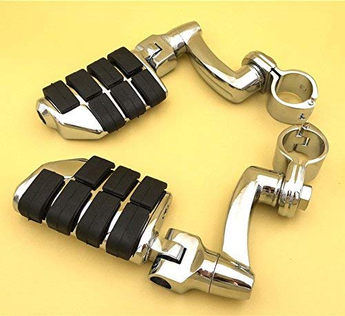 XKH Chrome Large Footpegs Mounting Kit for GoldWing, VTX1300, Shadow, Valkyrie, Road Glide - Fits 1" (25mm) Engine Guard Frame Tubes