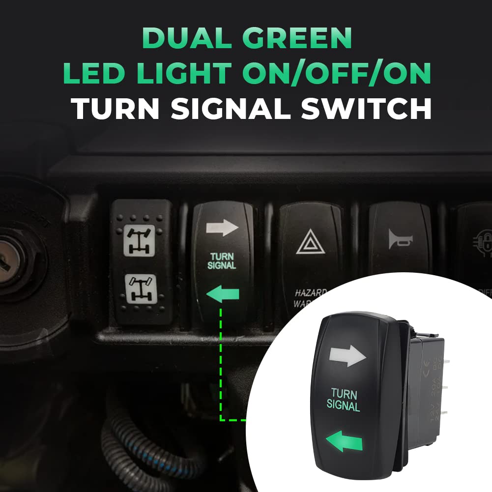 Foruly Turn Signal Rocker Switch Green LED On On/Off/On 4 Pin for ATV UTV Tractor Golf Cart Off-Road Universal Motor Internal Tu