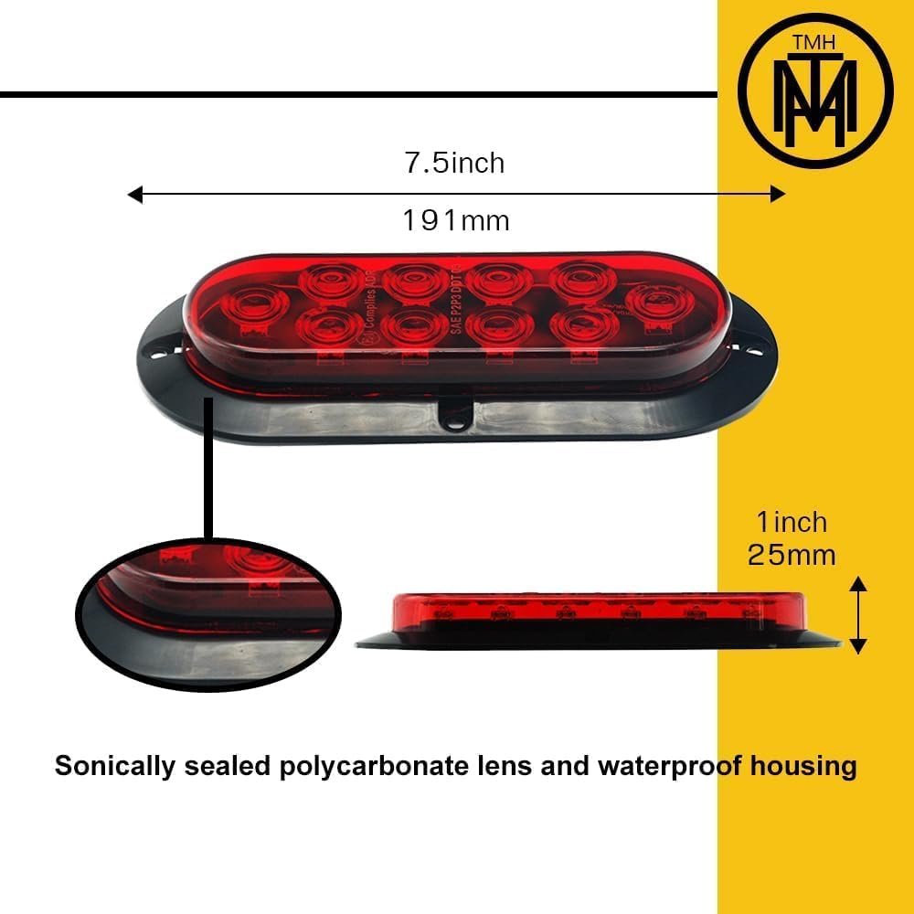 Tmh 6'' Oval Red Led Trailer Tail Light Surface Mount 10 Led Waterproof Stop Brake Turn Trailer Lights For Truck Rv Bus Lorry Lo