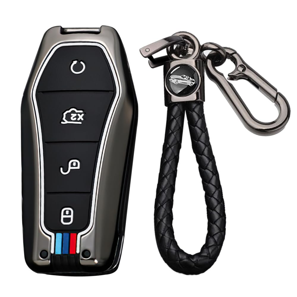Tecart Key Case Shell Fit For Byd Han Ev Tang Dm Qin Plus Zinc Alloy Car Key Fob Cover Accessories 4 Button Key Cover Black