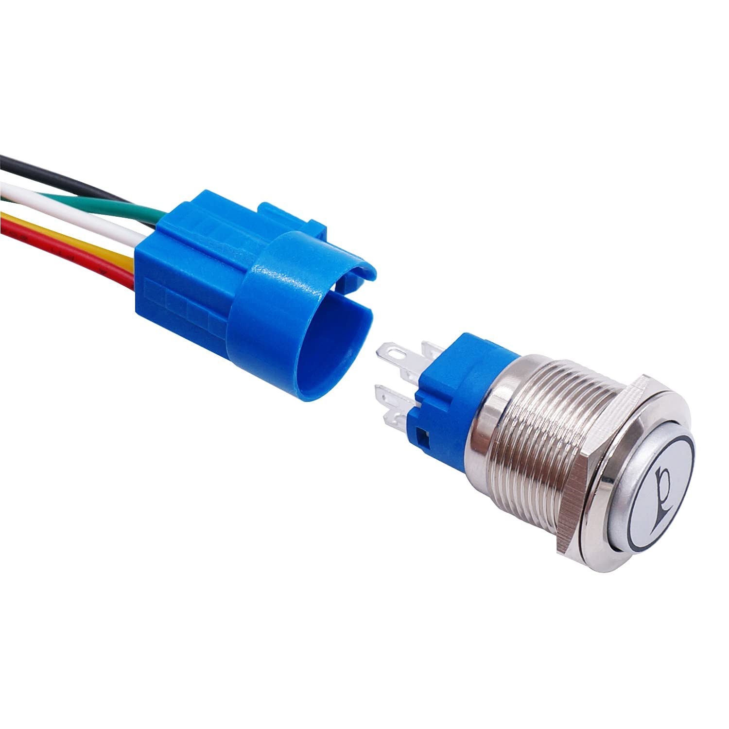 Twtade/19Mm 12V Car Horn Push Button Blue Led Lighted Momentary Metal Speaker Air Horn Toggle Switch With Wires Horng19-Bu