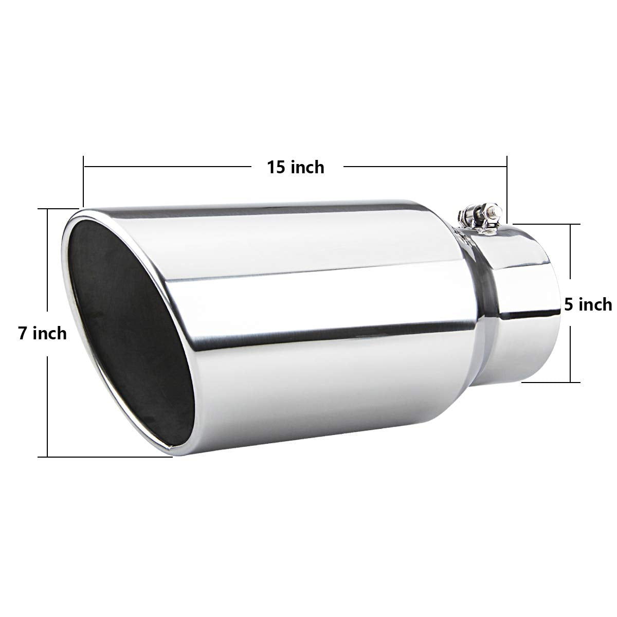 Lcgp 5' Inlet Universal Diesel Truck Exhaust Tip,Stainless Steel, 7' Outlet,Polished, Bolt-On