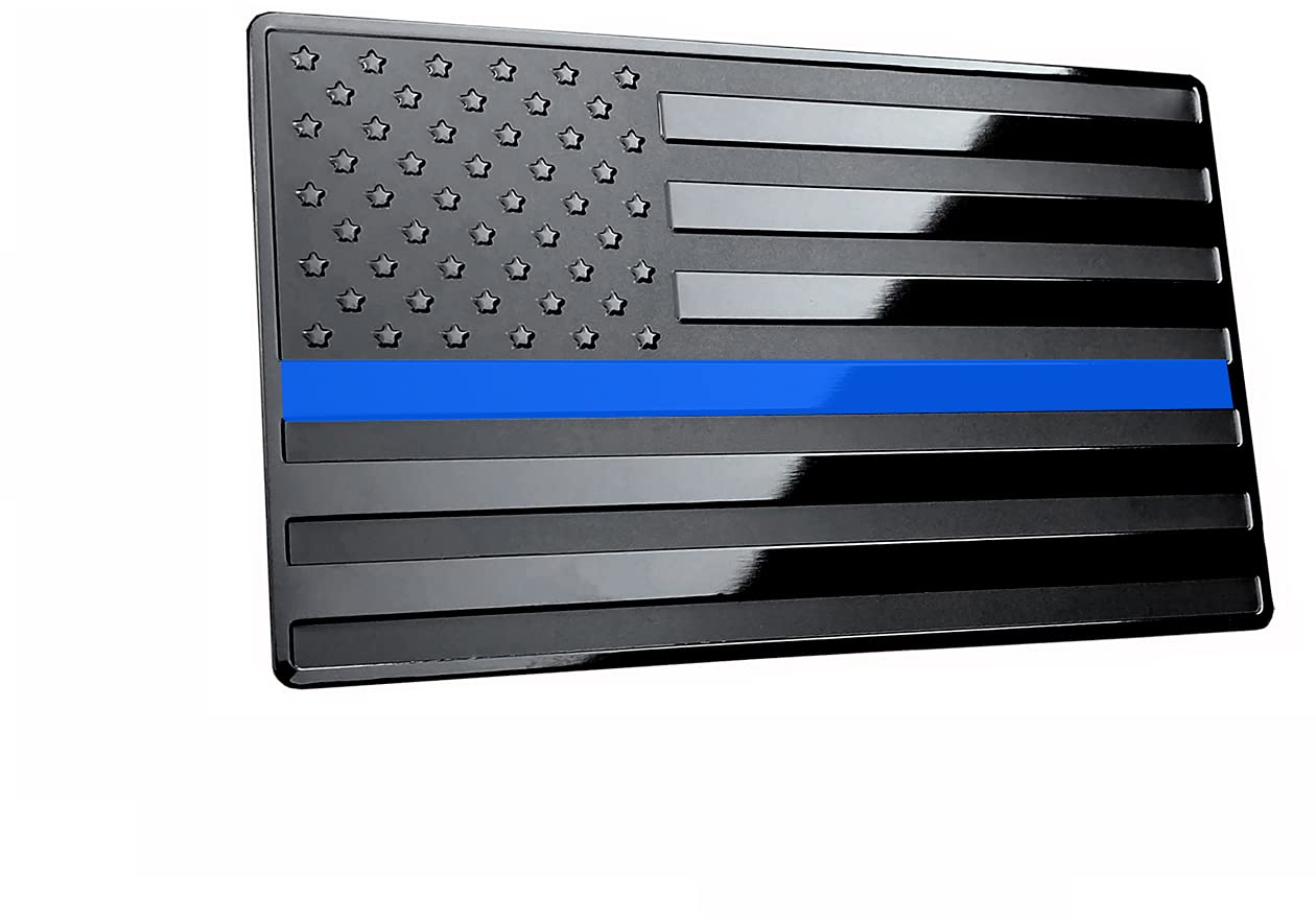 Lfparts Usa Embossed Stainless Steel Metal Flag For Cars, Trucks Show Support Of Police And Law Enforcement Officers Black With