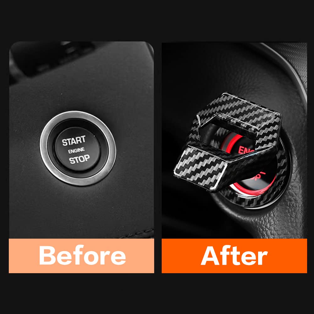 Vargtr Universal Engine Start/Stop Button Cover,Aluminum Alloy Car Power Control Trim,Push To Start Button Cover Key Protective Cover For Civic Crv Xrv Challenger Charger Chr (Carbon Fiber)