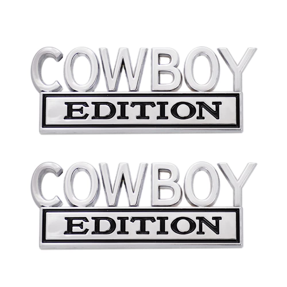 2 Pcs Edition Emblem Car Side Rear Front Hood Trunk Door Badge 3D Decal Sticker Fit For Car Truck Suv (Cowboy, Silver Black)