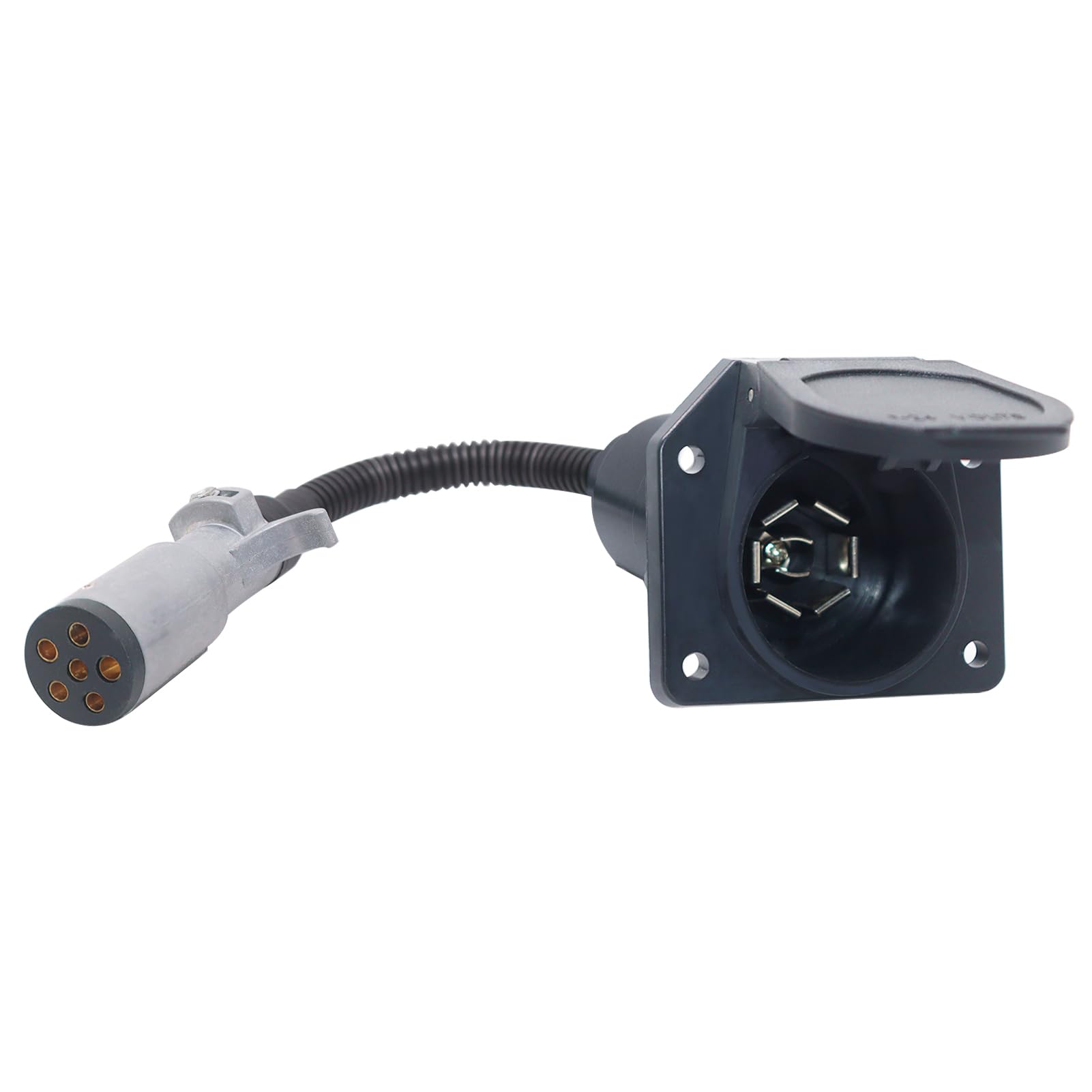 CARROFIX Vehicle-Side 6-Way Round to 7-Way RV Blade Trailer Wiring Adapter, 6 Pole on Truck to 7 Blade on Trailer Connector, Fle