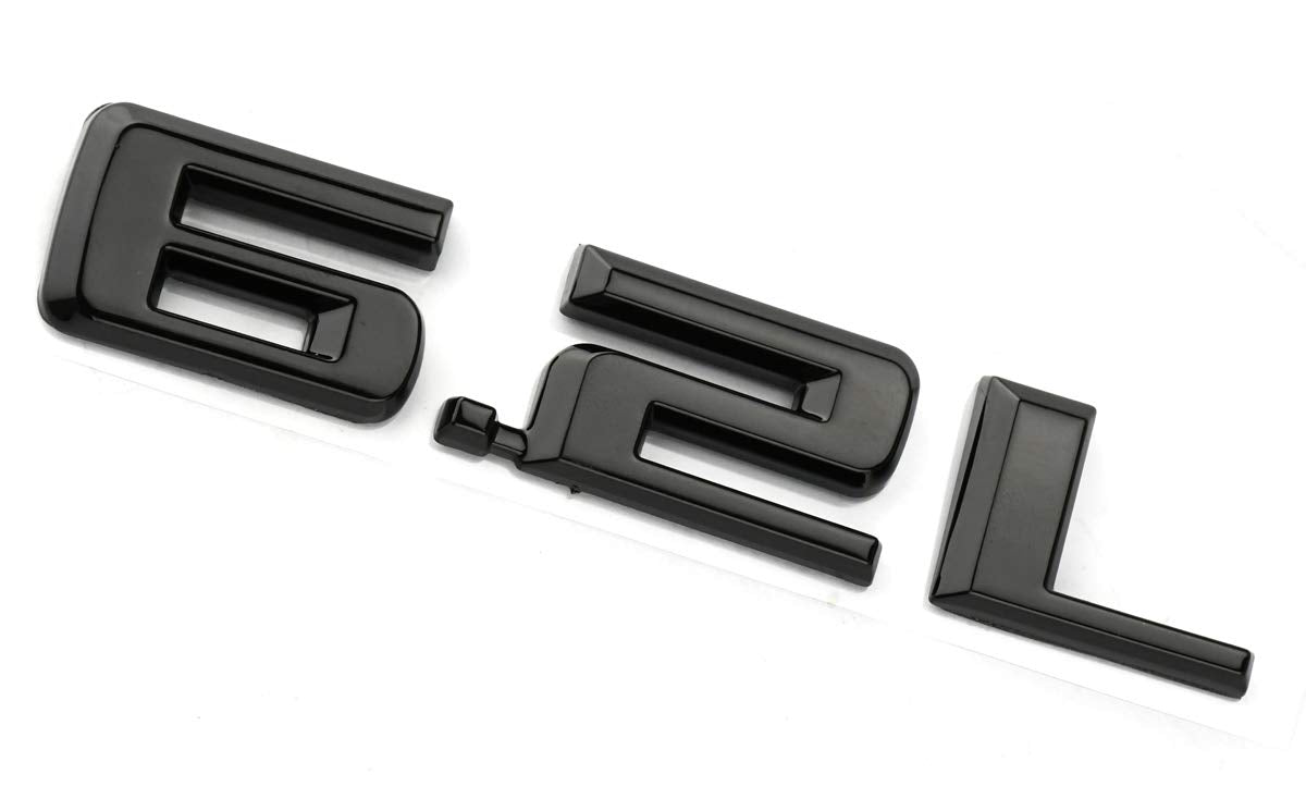 2pcs New 6.2L Emblems 3D Hood Badge Logo Compatible for Chevy Silverado 1500 2500HD (Glossy Black)