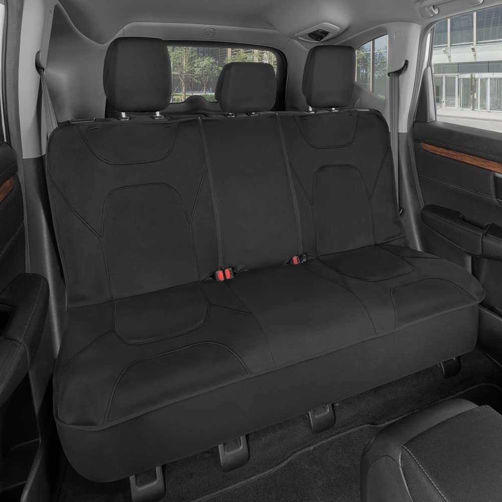 Motor Trend Aquashield Waterproof Black - Padded Neoprene Rear Bench Seat Cover For Cars, Ideal Back Seat Protector For Kids & D
