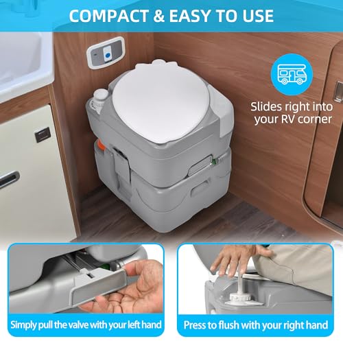Yitahome Portable Toilet Camping Porta Potty 5.8 Gallon With Diagonal Bowl, Hand Sprayer, Level Indicator, Rotating Spout, Carry