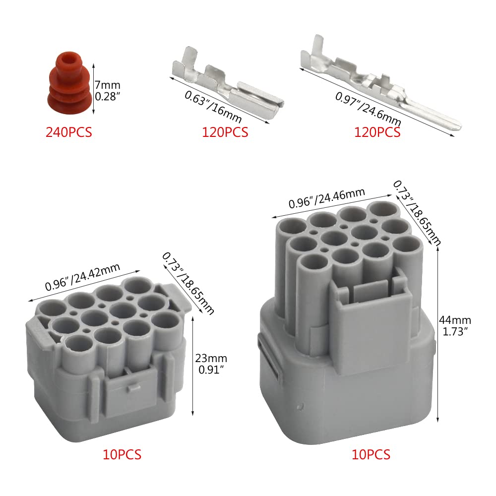 Wmycongcong 10 Kits Waterproof Electrical Wire Cable 12 Pin Way Connector Plug, Fits 2.2Mm Terminals Wire(10 Kit)
