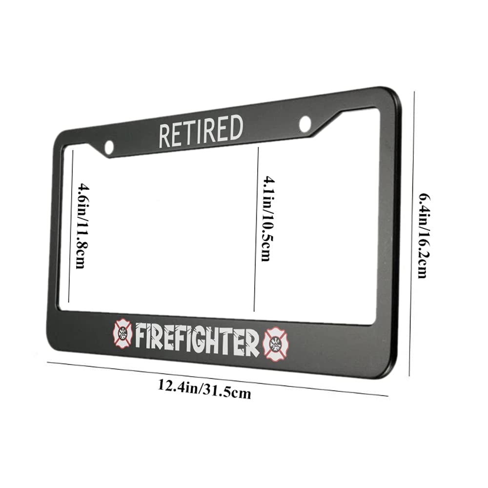 Ofloral Retired Firefighter Aluminum Alloy License Plate Frame Free Maltese Cross Red Fire Logo Applicable To Us Standard Car Me