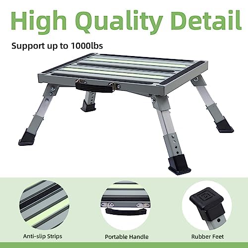 Garfatolrv Safety Rv Steps Iron Adjustable Height Folding Platform Step With Glow In The Dark Tapes Camper Steps Supports Up To