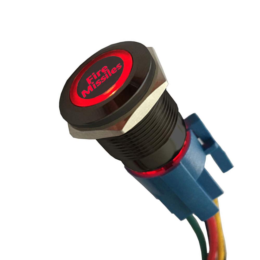 Esupport Black Shell 12V Momentary Car Vehicle Red Led Light Push Button Stainless Steel Metal Switch Socket Plug Wire 19Mm Fire