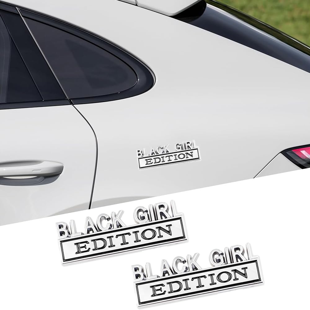 CARRUN 2 Pcs Black Girl Edition Emblem Car Side Rear Front Hood Trunk Door Badge 3D Decal Sticker Fit for Car Truck SUV (Black G