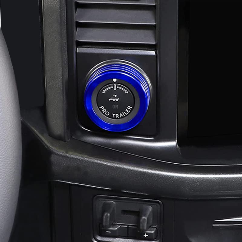 Keptrim For Ford F150 2021 2022 2023 Knob Air Conditioner Switch & Trailer & 4Wd & Vol & Headlight Button Ring Trim, Blue Alumin