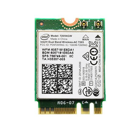 Intel Dual Band Wireless-Ac 7265 802.11Ac, Dual Band, 2X2 Wi-Fi + Bluetooth 4.0 - (7265Ngw)