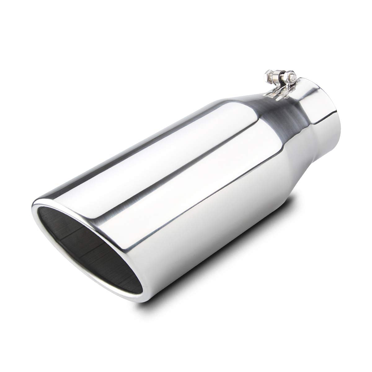 LCGP Bolt On Diesel Exhaust Tip 4'', 6'' outlet 15'' Long Truck Tip, Rolled Angle Cut, Polished