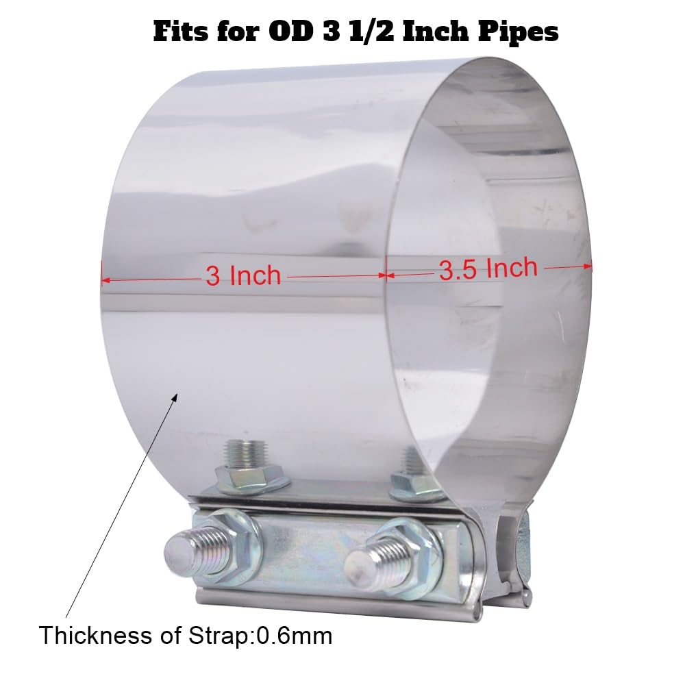 Elifecenter 3.5 inch Exhaust Clamps, 3 1/2 Inch Exhaust Lap Joint Butt Clamps, T304 Stainless Steel Band Clamp w/High Grade Bolt