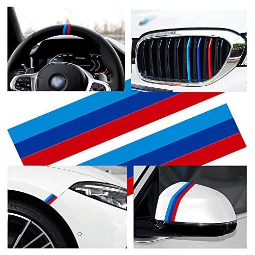 Tomall 2Pcs 25Cm Stripe Stickers For Car 3-Color Sporting Racing Stripe Decal Compatible With Bmw Grille Steering Wheel Fender Rear Mirror Car Door Sill Hood Side Skirt Bumper Dashboard