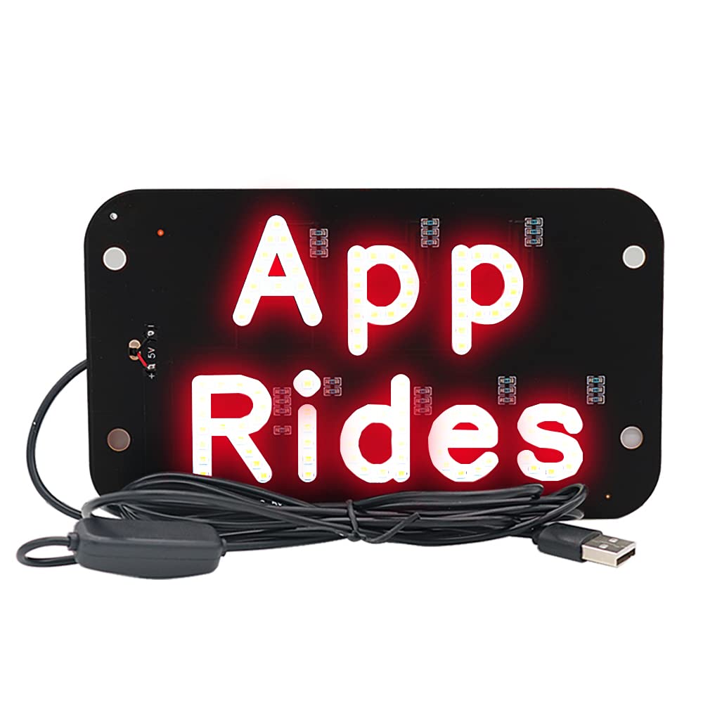 NSKANQI LED Car Sign Accessories - 7.5 x 4.25 - 6ft. USB Cable | Car Interior/Taxi Light (APP Rides Red)