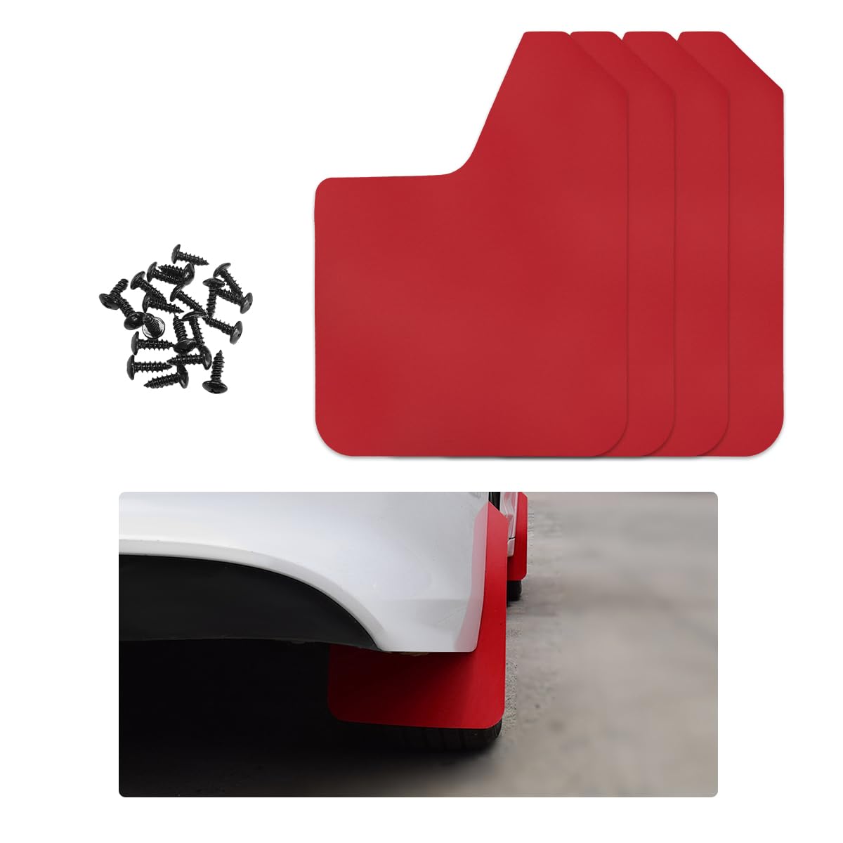 KVAEY 4PCS Universal Car Mud Flaps, Vehicles Mudguard Mudflap Dirty Trap Front Rear Set with 20 Fastener Rivet Clips, Flexible B