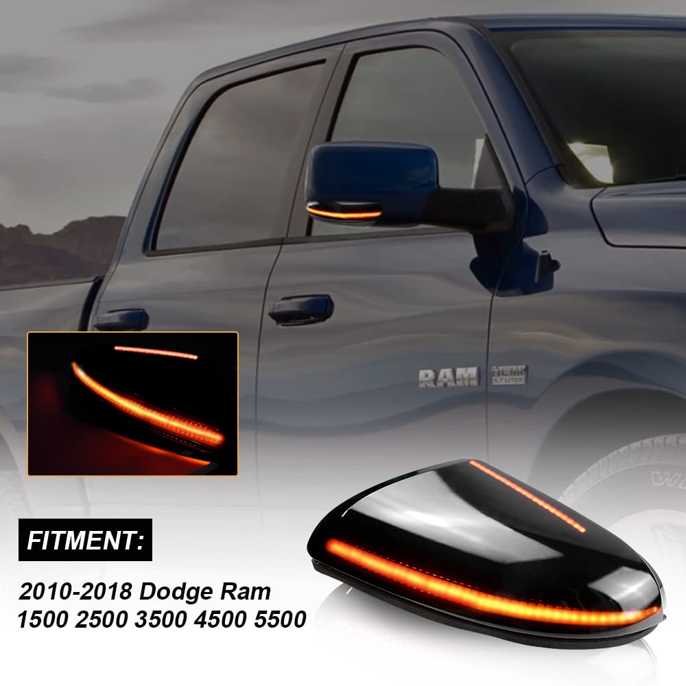 Jinfili A Pair Rearview Mirror Led Turn Signal Lights Assembly Side Marker Puddle Lamp Compatible With Dodge Ram 1500 2500 2010-