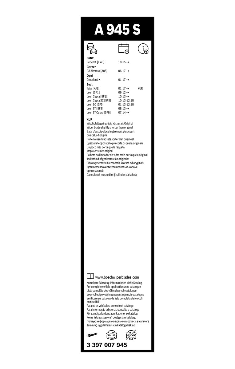 Bosch 3397007945 Aerotwin Oe Replacement Wiper Blades Driver & Passenger Side - Set Of 2 (26'' & 16'') Top Lock 16Mm