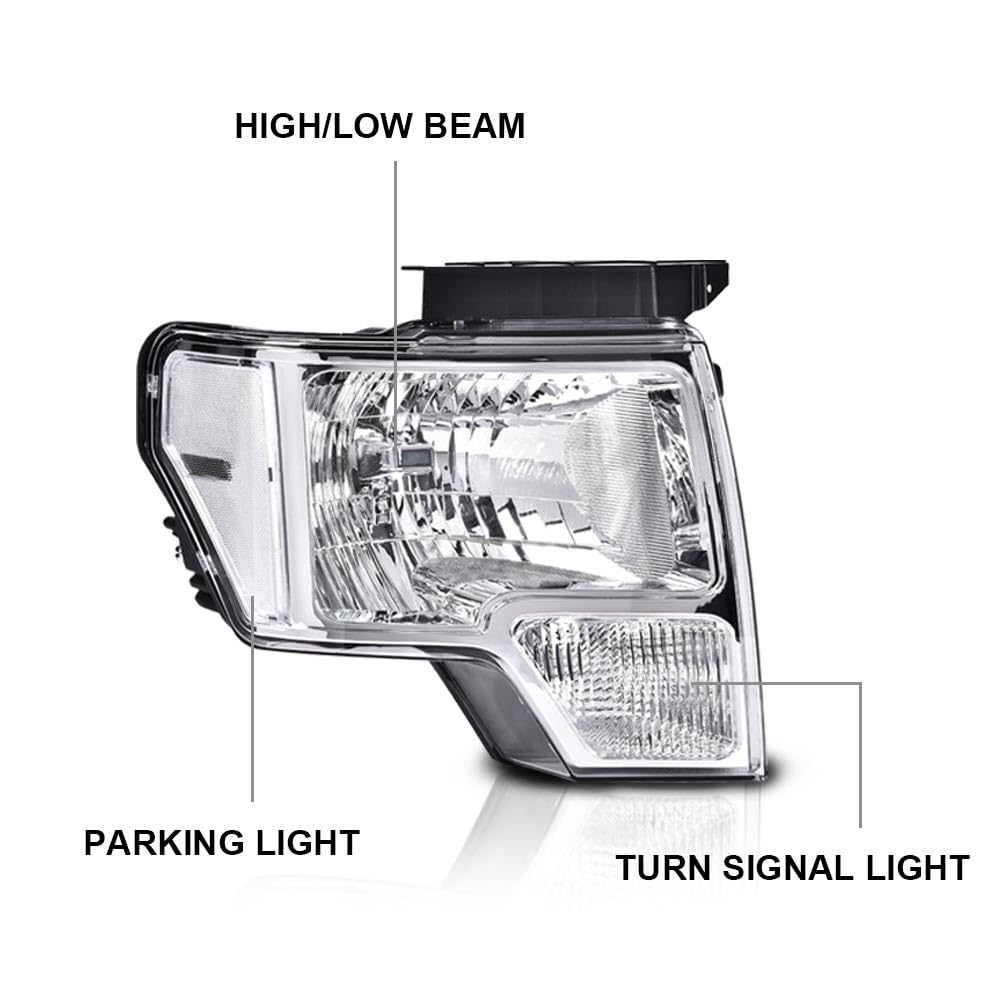 Pit66 Headlight Headlamp Assembly Compatible With Ford F150 2009 2010 2011 2012 2013 2014 Faros Delanteros (Clear Lens Chrome Ho