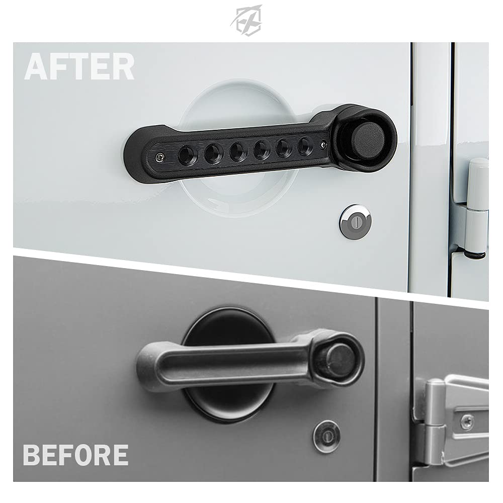 Xprite 3Pcs Brushed Aluminum Side Door Handle Inserts & Cover Trim For 2007-2018 Jeep Wrangler Jk Jku Sahara Rubicon 2 Door - Du