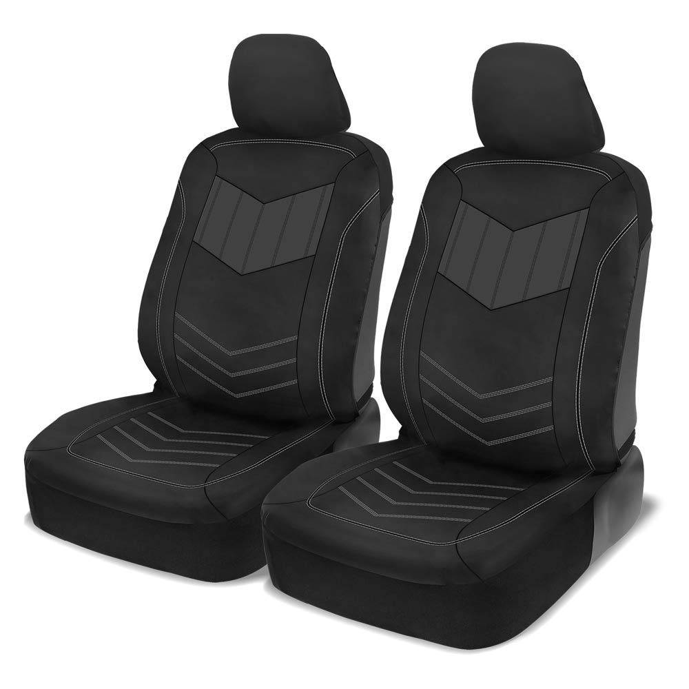 Motor Trend Super Sport Gray Faux Leather Seat Covers, Front Seats - Modern Two-Tone Design, Easy To Install Seat Protectors, In