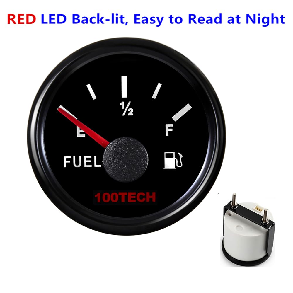 100Tech Marine Fuel Gauge 73-10 Ohms Fuel Level Gauge For Boat Car Truck Yacht Suv Waterproof 52Mm 2-1/16'' Diesel Aftermarket G