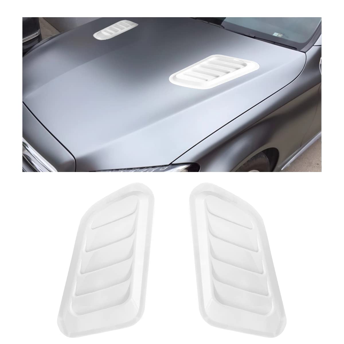 Car Hood Vents, 2Pcs Universal Hood Air Vents For Car Hood Scoop, Bonnet Vent Hood Air Intake Trim Cover (White)