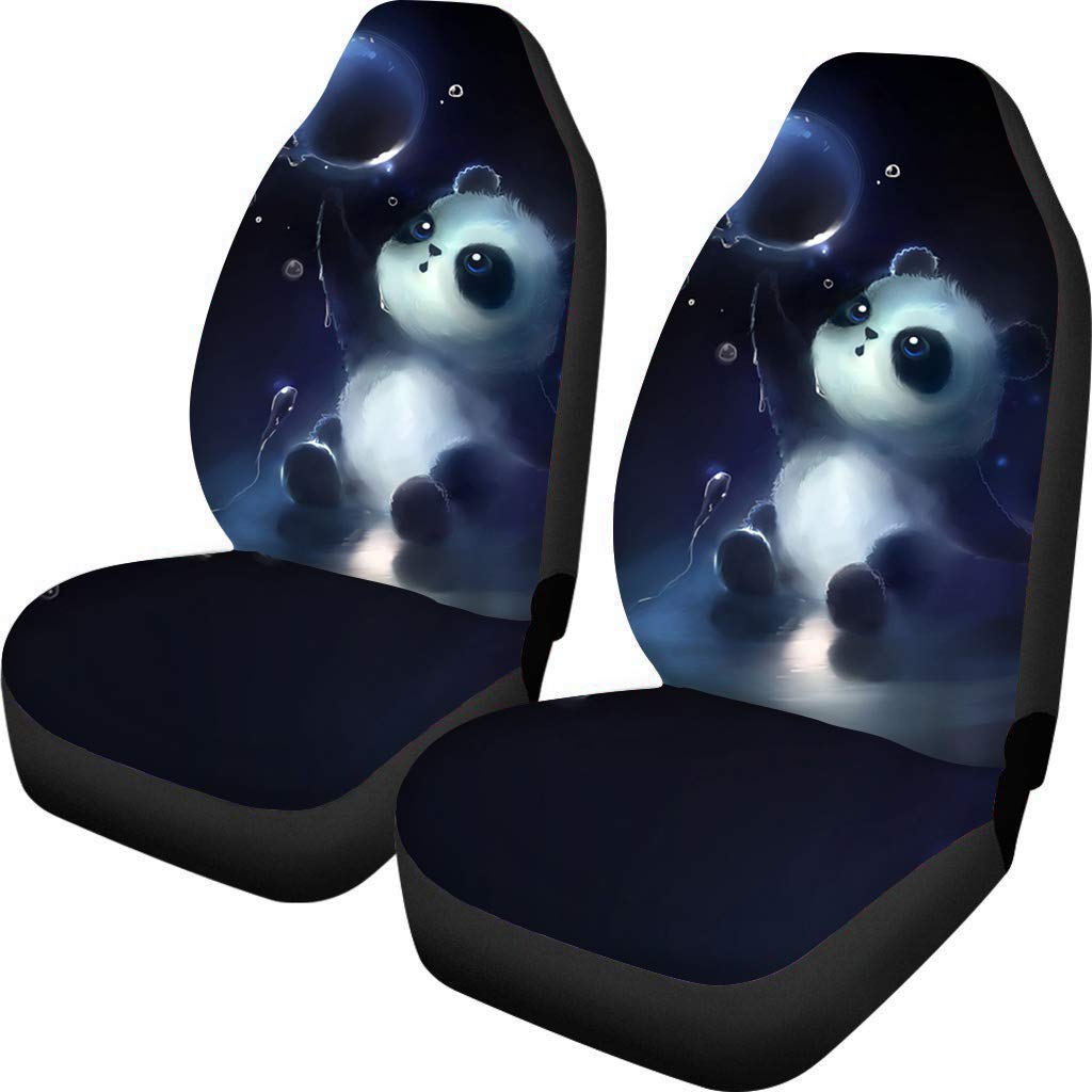Amzbeauty Cute Panda Front Seat Cover 2 Pcs, Universal Vehicle Seat Protector Mat Covers, Fit Most Cars, Sedan, SUV, Van Truck