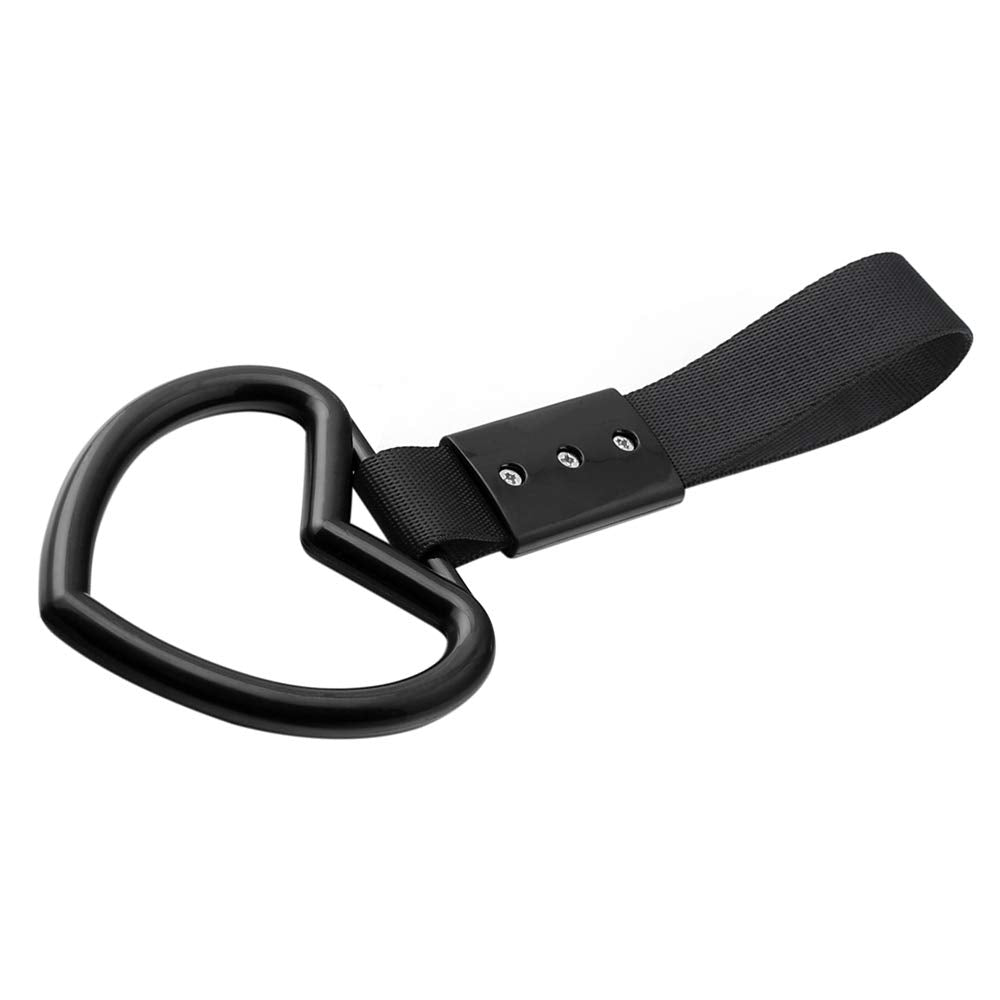 1 Pc Heart Jdm Tsurikawa Hang Ring Subway Train Bus Handle Hand Strap Drift For Car (Heart: Black)