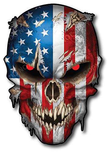 Skull Decal Skull Decal With Red Reflective Eyes - Premium American Flag Sticker For Trucks And Cars - Cool And Unique Sniper St