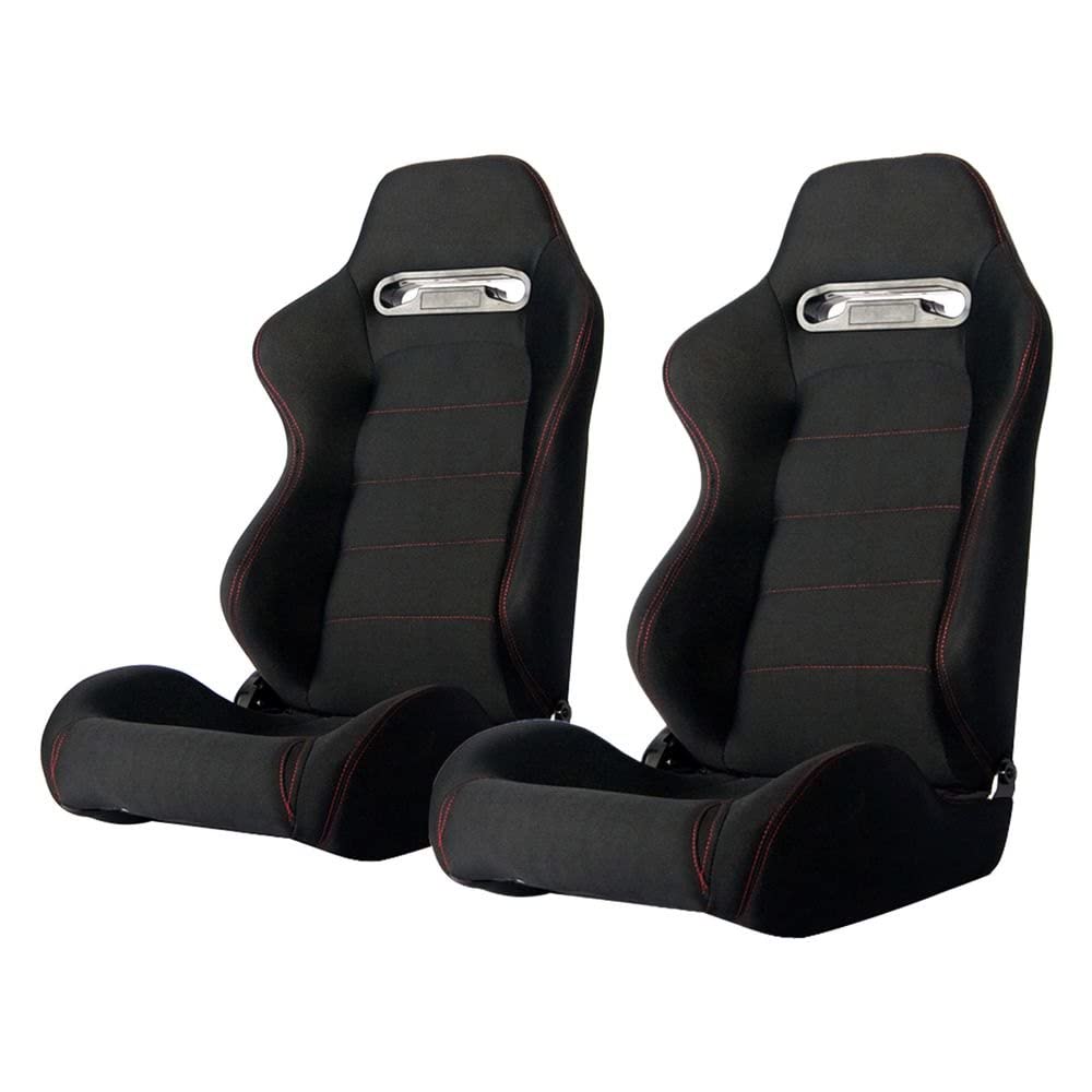 Cipher Auto Racing Seats -Black Cloth W/ Red Stitching - Pair
