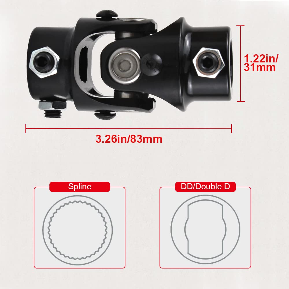 Cool Star 3/4''-30 Spline X 3/4'' Dd Black Steering Universal Joint Single U Joint Shaft 83Mm (3-1/4'') Universal Working Angle