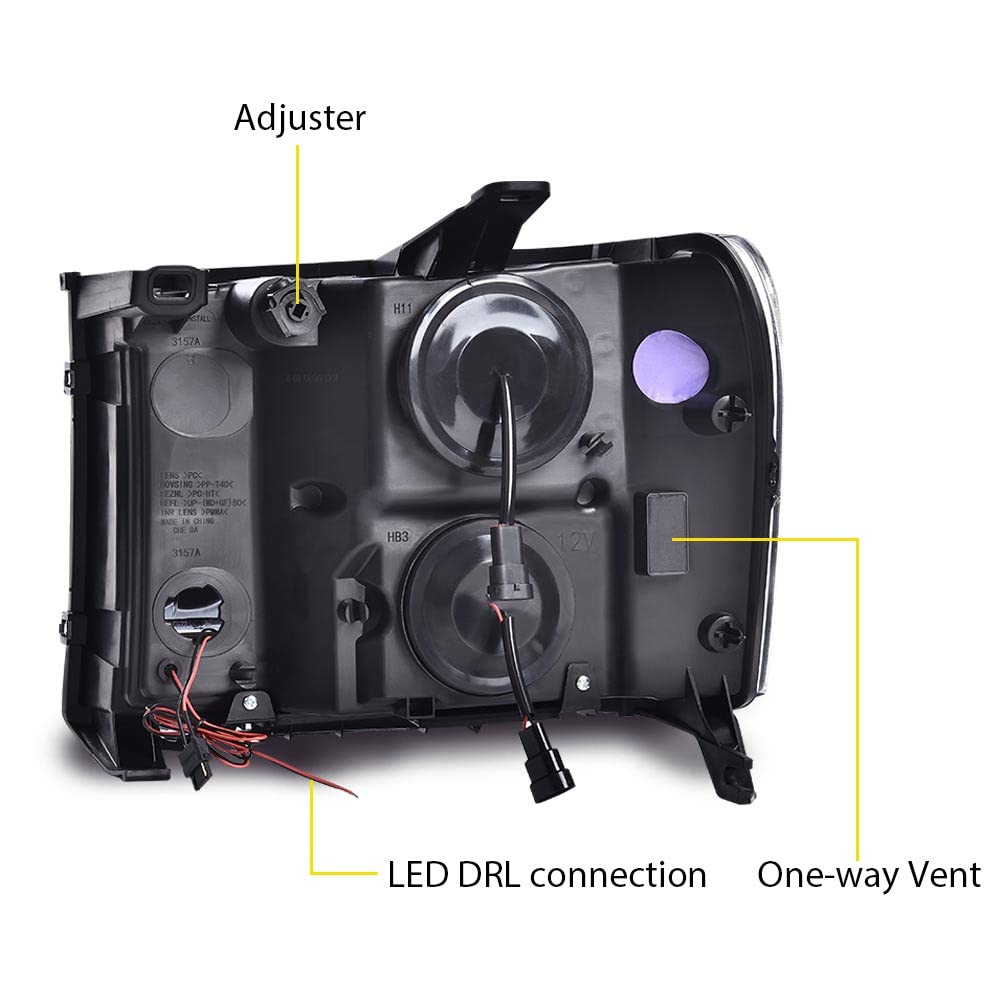 Cheda Led Drl Tube Projector Headlights Compatible With Gmc Sierra 1500 2007-2013/Fit Sierra 2500Hd 3500Hd 2007-2014 Clear Lens