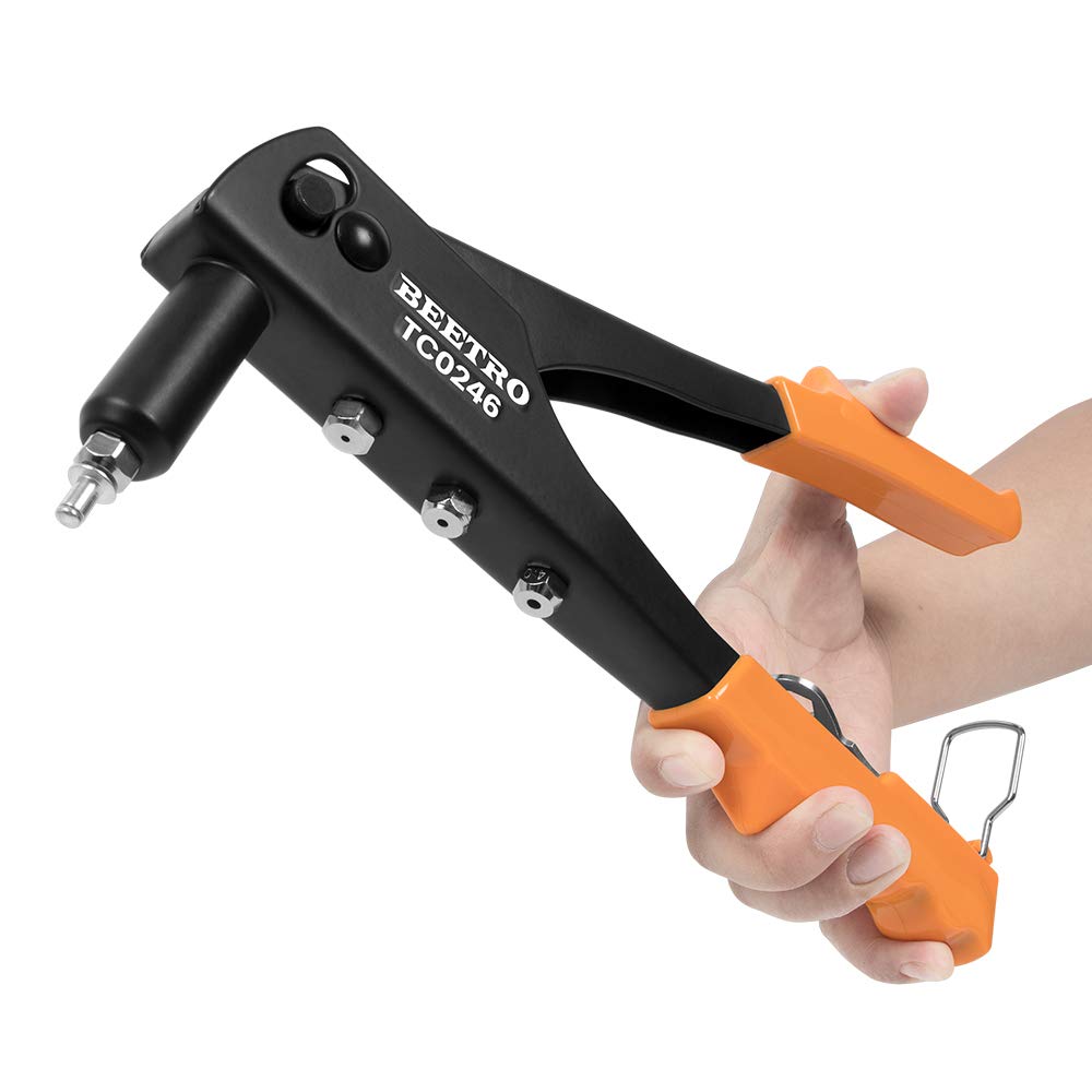 Beetro Heavy Duty Hand Riveter, Rivet Gun, 3/32''-1/8''-5/32''-3/16'', 4 Nosepieces Set Includes 100Pcs Rivets, Durable And Suit