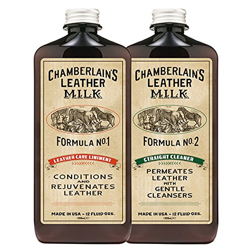 Chamberlains Leather Milk Cleaner Kit - Conditioner No. 1 And Cleaner No. 2, (2) 12 Ounce Bottles + 2 Premium Restroation Pads