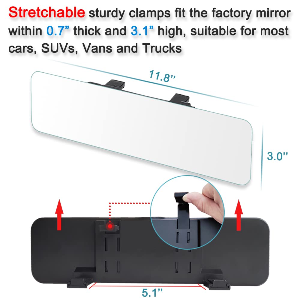 (Newest Version) Skycrophd Frameless Rear View Mirror Interior Panoramic Wide Angle Mirror Eliminate Blind Spots For Car Suv Truck - Flat,11.8In (White)