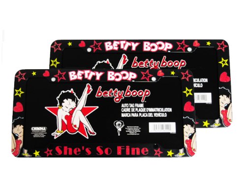 A Set Of 2 Plastic Glitter Automotive License Plate Frame - Betty Boop Leg Up Star