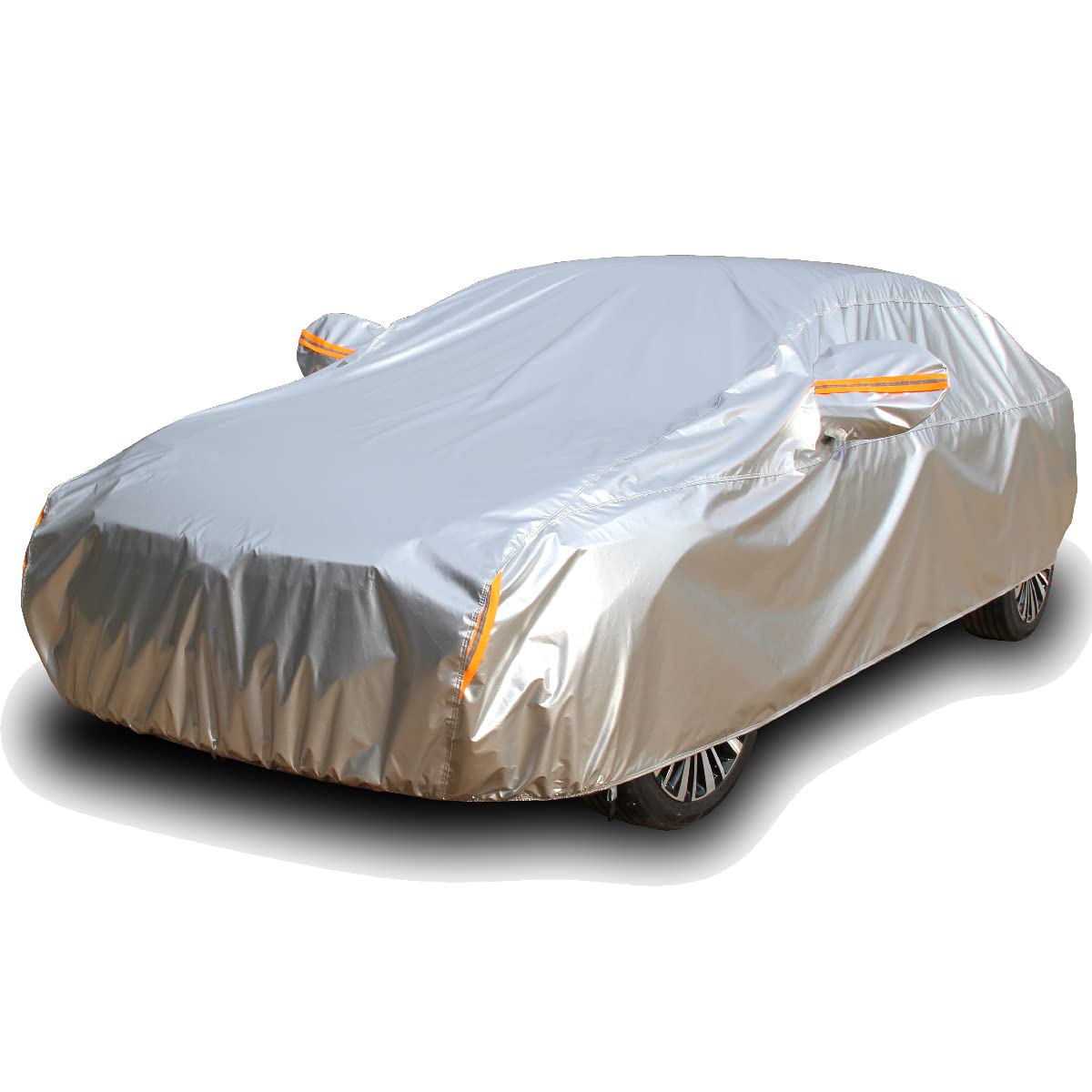 Tecoom Heavy Duty Multiple Layers Car Cover All Weather Waterproof Windproof Reflective Snow Sun Rain Protective Outdoor With Buckles And Belt Fit 191-200 Inches Sedan