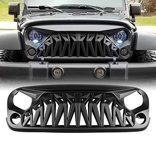 Allinoneparts Matte Black Front Grill, Shark Grille Compatible With 2007-2018 Jeep Wrangler Rubicon Sahara Sport Jk Jku