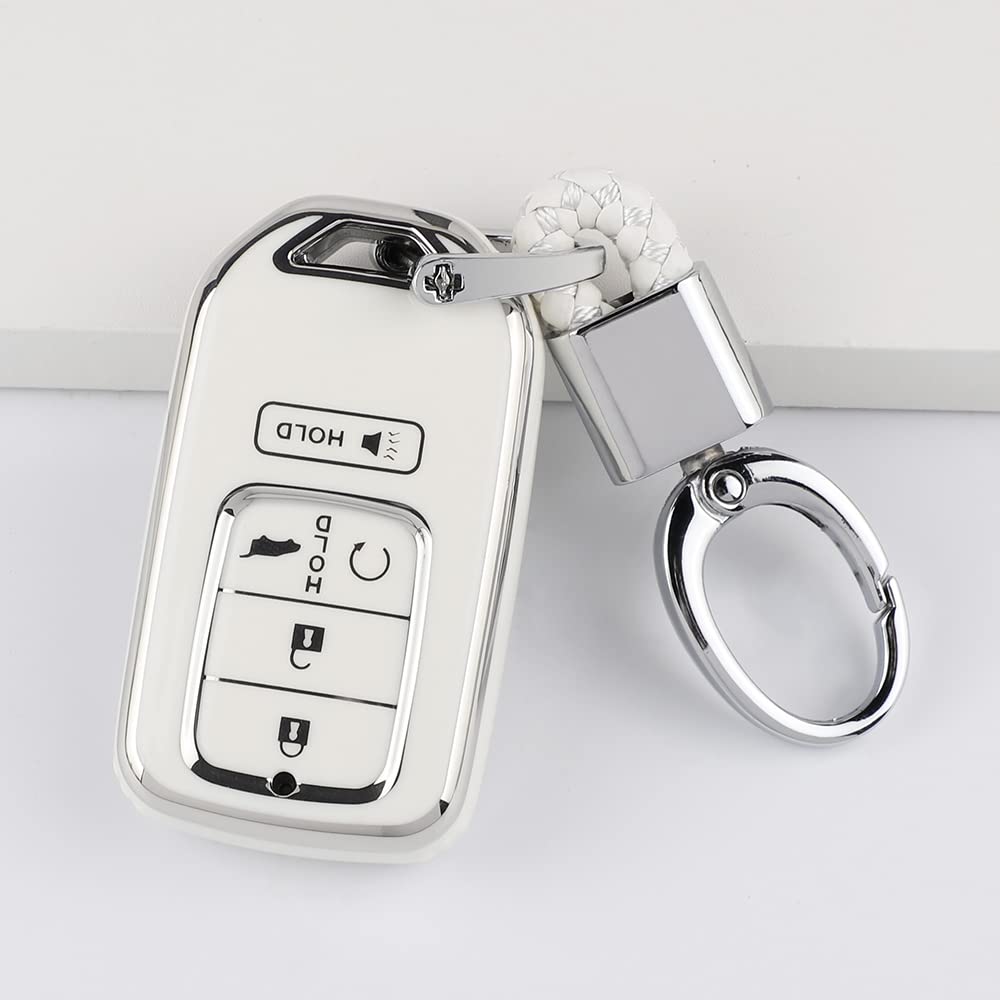 1797 For Honda Key Fob Cover Accessories Civic Accord Crv Pilot Passport Insight Car Remote Key Chain Case Shell Protector 5 Button White Silver Tpu