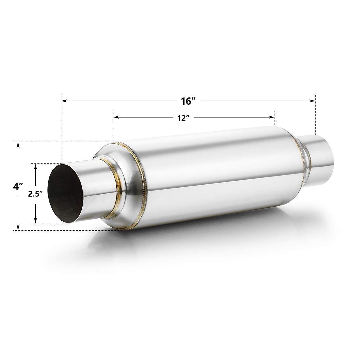 A-Karck 2.5'' Inlet Resonator, Exhaust Resonator Muffler Stainless Steel Polished 2.5'' Inlet 2.5'' Outlet 16'' Overall Length S
