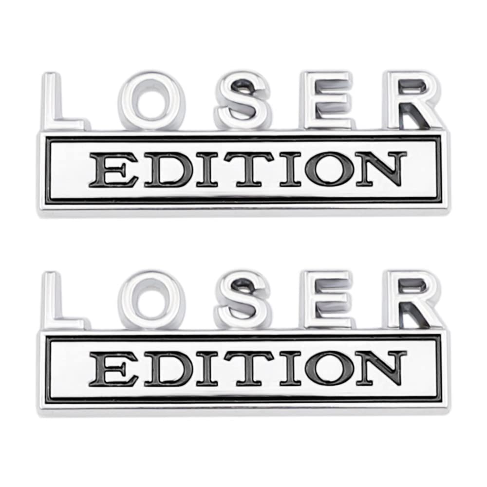 Carrun 2 Pcs Loser Edition Emblem Car Side Rear Front Hood Trunk Door Badge 3D Decal Sticker Fit For Truck Suv (Loser, Silver Bl