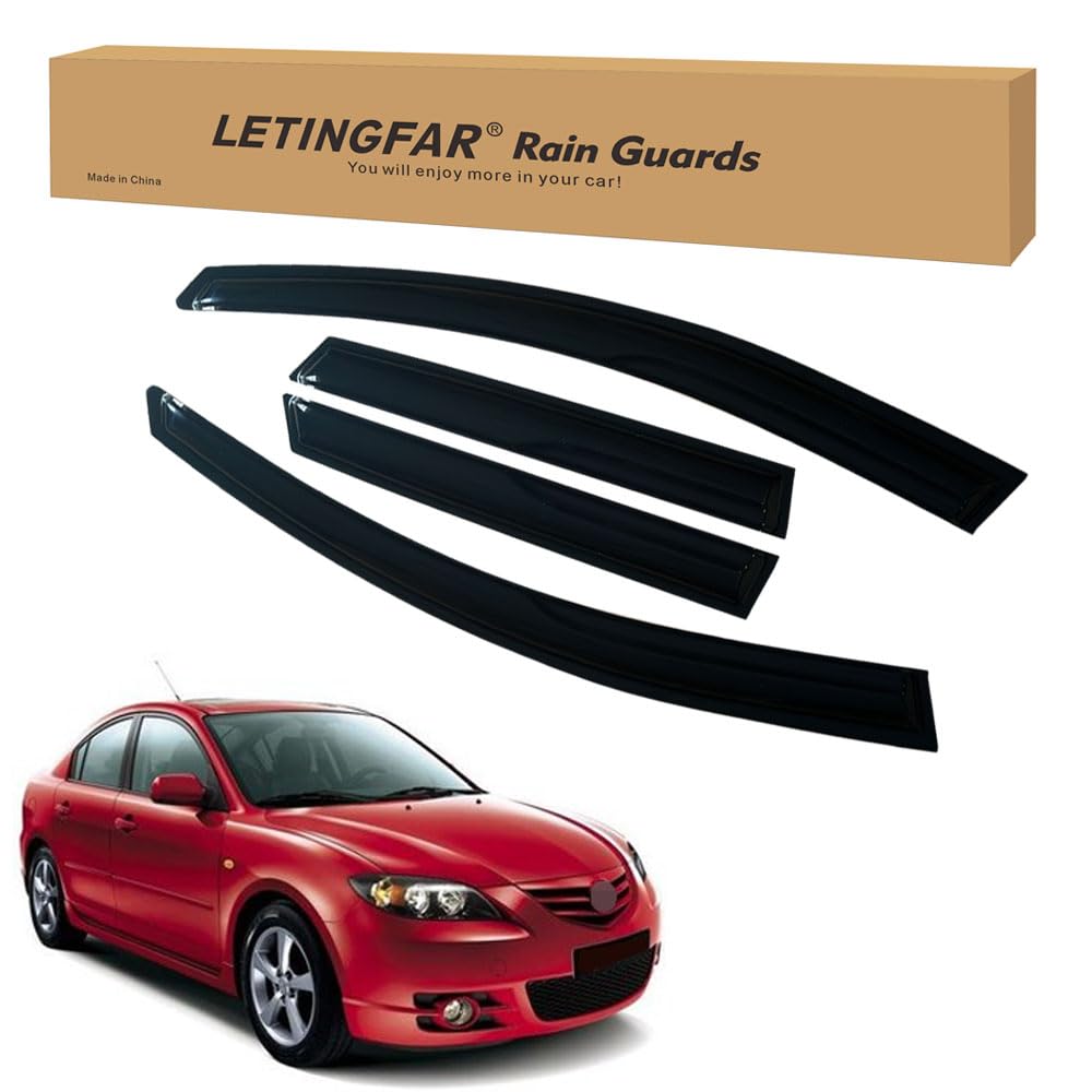 LETINGFAR Window Visors Rain Guards for Mazda 3 Hatchback 2010 2011 2012 2013 Accessories, Wind Deflectors Vent Shades for Mazda
