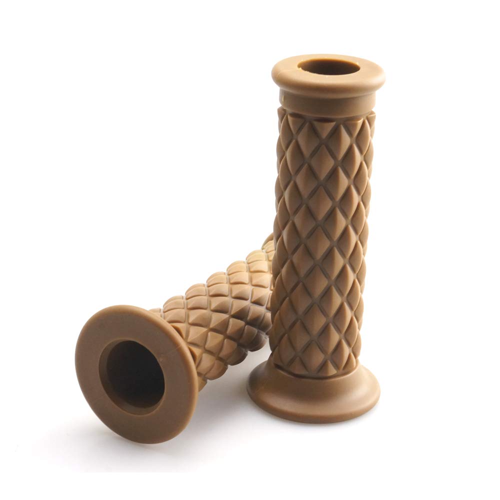 Motorcycle Vintage Non Slip Handlebar Grips 7/8 22Mm 1 24Mm Rubber Handle Grips, Open End (Yellow)